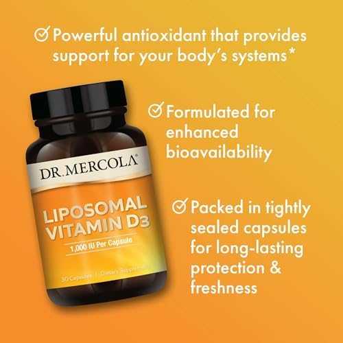 Dr. Mercola Liposomal Vitamin D3 - Supports Heart, Bone & Immune Health - 5,000 IU Per Serving - Non-GMO, Soy Free & Gluten Free - 30 Capsules (30 Servings)