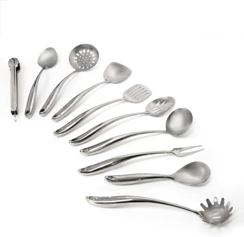 Emeril Lagasse 10-Piece Stainless Steel Utensil Set – Premium 304 Mirror Finish Cooking Tools with Hanging Loops – Heat Resistant