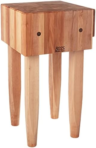 John Boos PCA1 Maple Wood End Grain Solid Butcher Block with Side Knife Slot, 18 Inches x 18 Inches x 10 Inch Top, 34 Inches Tall, Natural Maple Legs