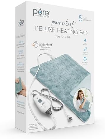Pure Enrichment PureRelief Deluxe Heating Pad (12" x 24"), Full Body Therapy Pad with 4 InstaHeat Settings, Soft Machine-Washable Microplush Fabric and 2-Hour Auto Safety Shut-Off (Sea Glass)