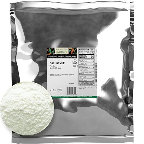 Frontier Co-op Organic Non-Fat Milk Powder 5lb Bulk Bag - Non Fat Powdered Milk for Baking, Cooking, Rehydrating or Shelf Stable Powder
