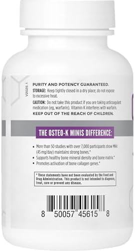 NBI Osteo-K Bone Support - Mini | Vitamin D & K Complex with Calcium Citrate Supplement | 45mg Vitamin K2 (MK4) for Strong Bone Health & Function | 120ct Veggie Capsules