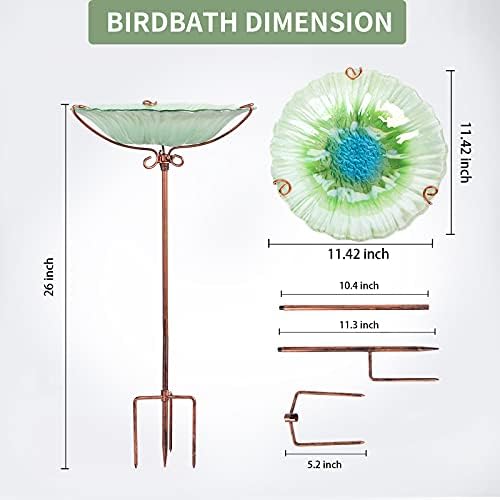MUMTOP Glass Bird Bath for Outside, Blue Bird Feeder Birdbaths for Oudoors