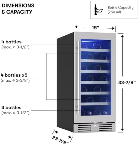 Zephyr Presrv 15 Inch Slim Wine Fridge Beverage Refrigerator Under Counter