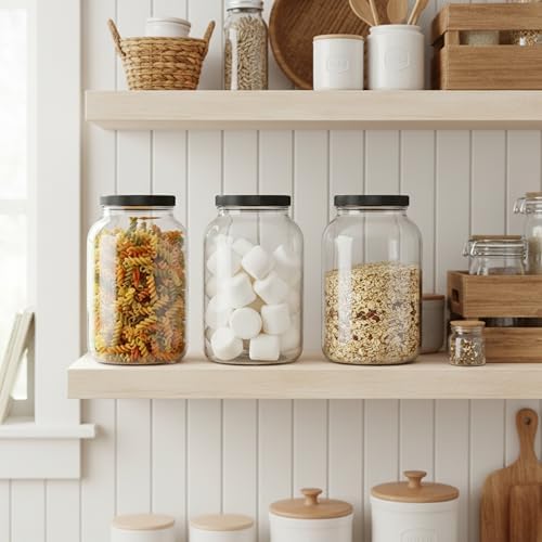 1 Gallon Glass Mason Jars – Extra Large Wide Mouth Jars with Airtight Lids – Perfect for Sourdough Starter, Fermenting, Pickling, and Storage – Made in the USA – Pack of 2