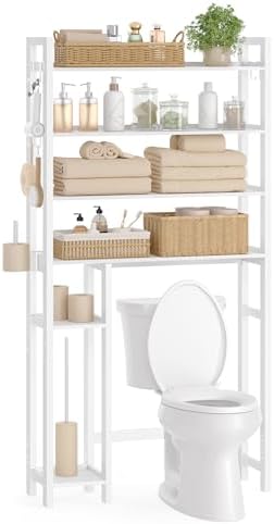 SONGMICS Bamboo Over The Toilet Storage Cabinet, Adjustable Inside Shelf