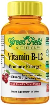Greenfield Nutritions Halal Vitamin B12 1000mcg - Cherry Flavored Fast Absorption 60 Sublingual B12 Tablets - Natural B12 Halal Vitamins