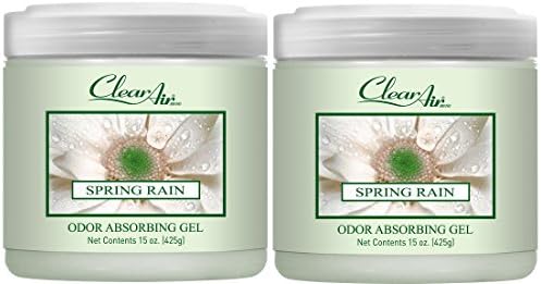 Clear Air 15oz Gel Odor Eliminator - Absorb & Remove Strong Odors from Pets, in Bathrooms, Basements, Garage, Cars, RVs & Boats - Eliminate Tough Odors with Essential Oils (Spring Rain, 2-Pack)