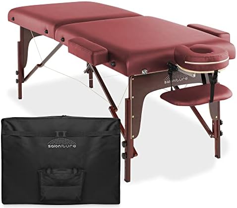 Saloniture Professional Portable Lightweight Bi-Fold Memory Foam Massage Table with Reiki Panels - Includes Headrest, Face Cradle