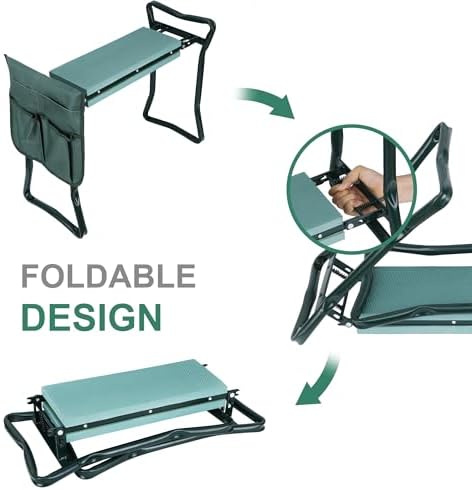 LEMY 2 in 1 Garden Kneeler and Seat - Portable Heavy Duty Folding Garden Stool for Women Men Seniors, w/EVA Foam Kneeling Pad, Removable Tools Pouches