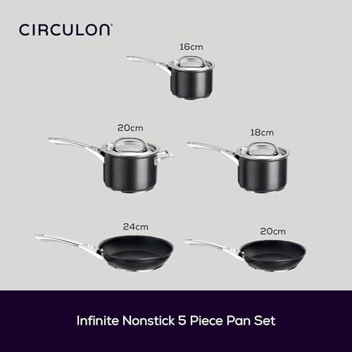 Circulon Infinite Induction Hob Pan Set - 6 Piece Non Stick Pots and Pans Sets with Stainless Steel Lids & Handles, Premium Dishwasher Safe Cookware, Black