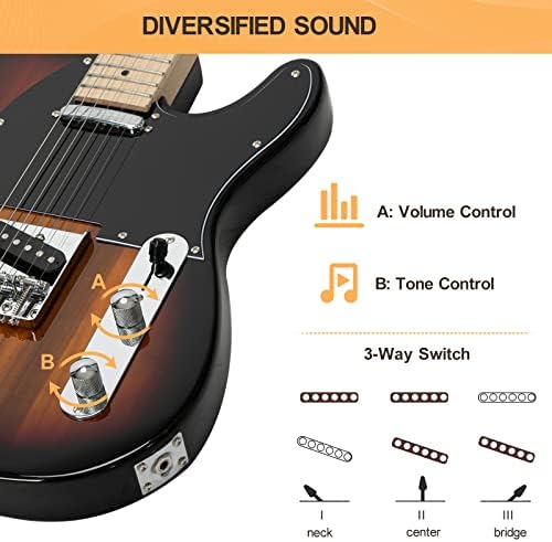 GLARRY 39" GTL Electric Guitar for Music Lover, SS Pickups Maple Fingerboard with Accessories Pack Guitar Bag (Sunset)