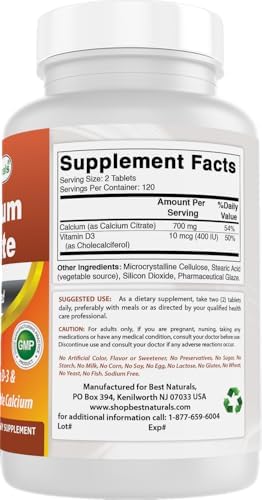 Best Naturals Calcium Citrate with Vitamin D-3 240 Tablets (240 Count (Pack of 1))