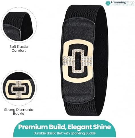 Trimming Shop Women's 60mm Elastic Waist Diamond Embellishment Belt Buckle