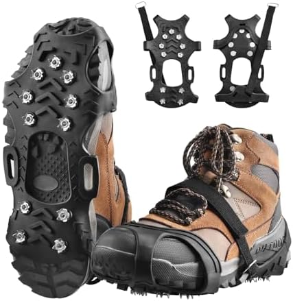 Ice Cleats for Shoes and Boots Anti Slip Ice Grips Snow Crampons Traction Cleats Hiking Fishing Walking Gear