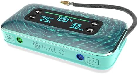 HALO BOLT AIR+ 1750A Jump Starter, AIR Compressor, Power Bank, Blue | 130 PSI air compressor, 59.9Wh power bank, large display, LED light. Jumps cars, SUVs & trucks