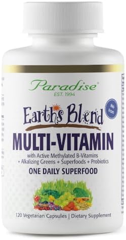Paradise Herbs & Essentials Once Daily Multivitamin Iron 60 Capsules | Organic superfoods, probiotics, and vitamins A, B12, C, D, K2 in a dietary supplement for immune and bone support.