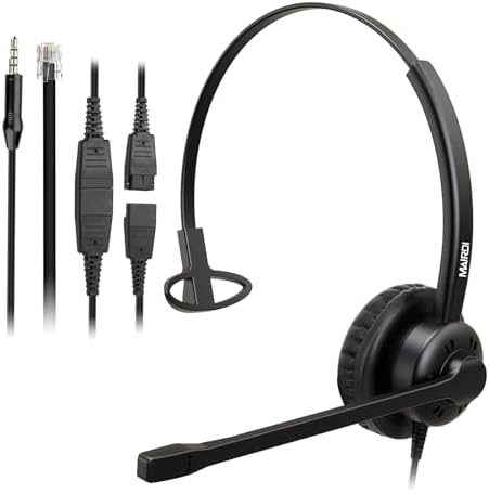 MAIRDI Phone Headset with Microphone Noise Canceling, Telephone Headset for Call Center, Office Headset with RJ9 & 3.5mm Jack for Landline Deskphone Cell Phone PC Laptop, Work for Polycom Avaya