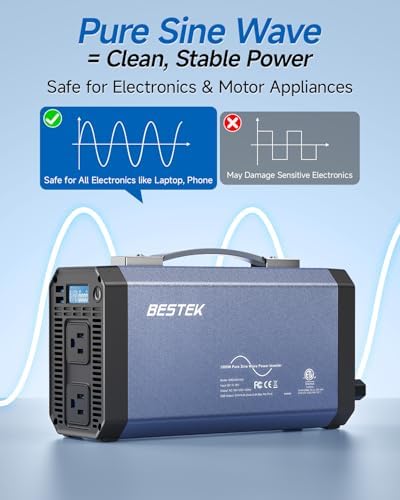 BESTEK Pure Sine Wave Power Inverter - 1000W Car Inverter DC 12V to 110V AC - Car Charger Adapter Outlet with 4.8A Dual USB Charging Ports - Digital