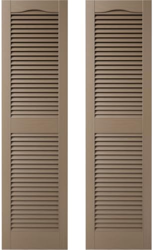 Ekena Millwork 14.5 in. W x 48 in. H Builders Edge, Standard Cathedral Top Center Mullion, Open Louver Shutters, Includes Matching Installation Spikes (Per Pair), 002 - Black