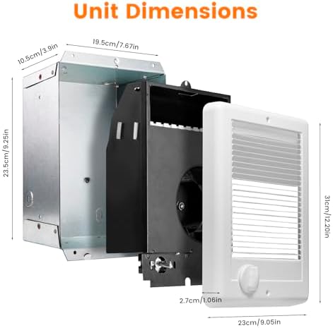 Electric Wall Heater for Indoor Use Complete Unit with Thermostat, Wall Mounted Heaters for Large Room/Garage(Model: CSC101TW, Part: 67508), 3412 BTU