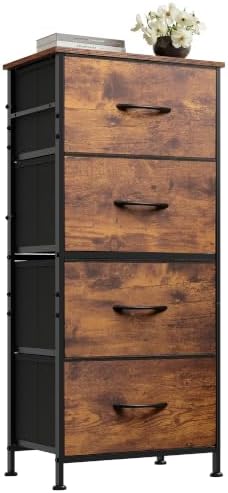 WLIVE Small Dresser Nightstand for Bedroom, 4 Drawers, Light Grey | 4 vertical fabric drawers, Space-saving tower, Bedroom or closet use, Chest of drawers, Dresser for small spaces