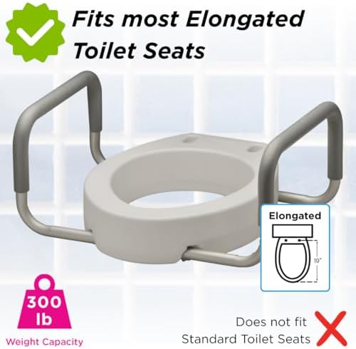 NOVA Raised Toilet Seat with Handles for Seniors – Standard Toilet Riser with Safety Grab Bars, Elevated Toilet Seat for Elderly, Disabled & Post-Surgery Support - Standard Toilet