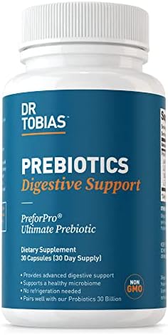 Dr. Tobias Prebiotics, Supports Digestion & Gut Health, Feed Good Probiotic Bacteria, Boost Gut Immune Function, Vegan & Non-GMO Gut Health Supplements for Men and Women, 30 Capsules, 30 Servings