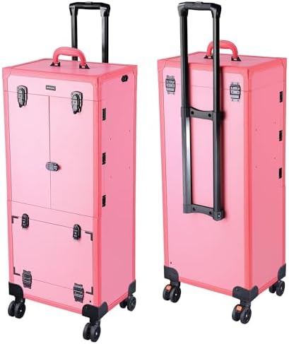 BYOOTIQUE Rolling Makeup Case with Lighted Mirror Hairstylist Station Salon