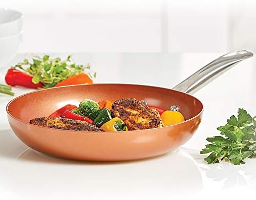 Copper Chef 10 Inch Round Frying Pan With Lid - Skillet with Ceramic Non Stick Coating. Perfect Cookware For Saute And Grill