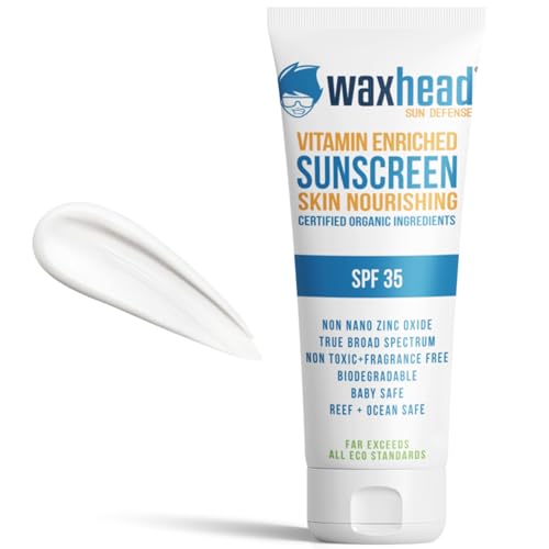 Waxhead Zinc Oxide Sunscreen SPF 35 Mineral Lotion for Face and Body, 4 oz | Only 6 Ingredients, Non-Toxic, 25% Non-Nano Zinc, Water Resistant, Sensitive Skin, Fragrance Free, Organic, Tattoo Protection