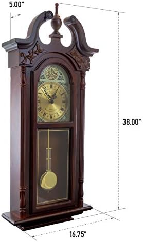 Bedford Clock Collection Grand Antique Colonial Chiming Wall Clock with Roman Numerals in a Cherry Oak Finish, 38" L