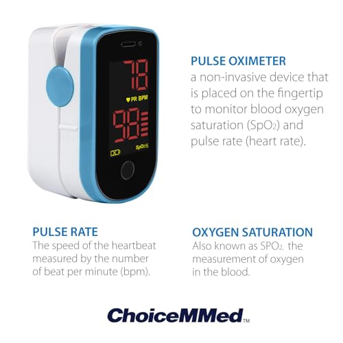 CHOICEMMed Finger Pulse Oximeter, Blood Oxygen Saturation Monitor, Fingertip O2 Sensor with LED Display, Pulse Rate Reader