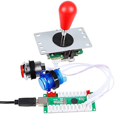 EG STARTS 2 Player Arcade Games DIY Kit Parts 2 Ellipse Oval Joystick Handles + 20 LED lit Arcade Buttons (Red & Blue Kit)