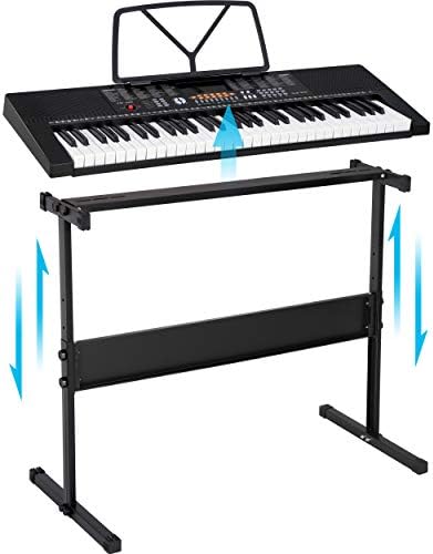 Saturnpower 61-Key Portable Electronic Keyboard Piano with Built In Speakers, Headphones, Microphone, Dual Power Supply, Piano Stand