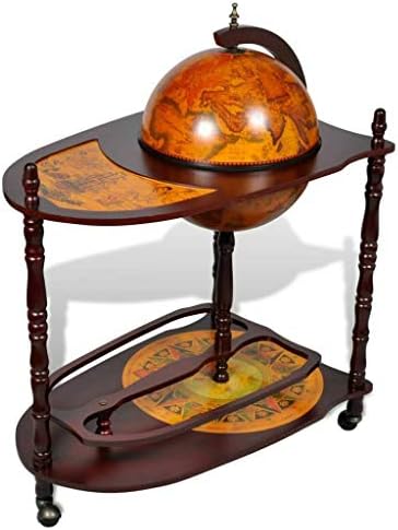 Wine Stand 39" Globe Bar Trolley Liquor Cabinet Storage Roller Cart, Brown