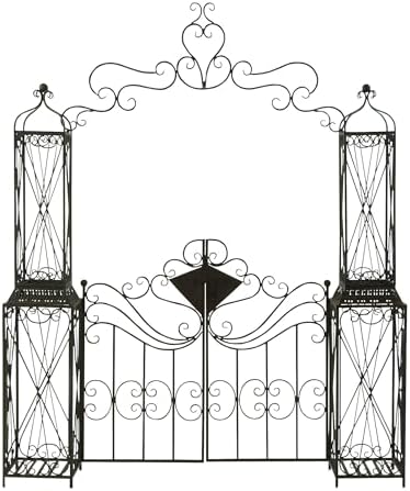 Deco 79 Metal Indoor Outdoor Garden Arbor, 78" x 14" x 94", Matte Bronze | Elevate patios and gardens, metal garden arch trellis, metal trellis for climbing plants outdoor, double doors, scroll latch
