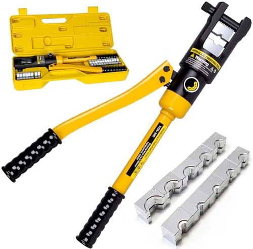 10 Tons Hydraulic Crimping Tool, 12 to 2/0 AWG battery cable crimper | 9 Pairs of Dies hydraulic crimper, for Battery Cable Lugs, Cable Railing, Marine, RV and Solar Wiring
