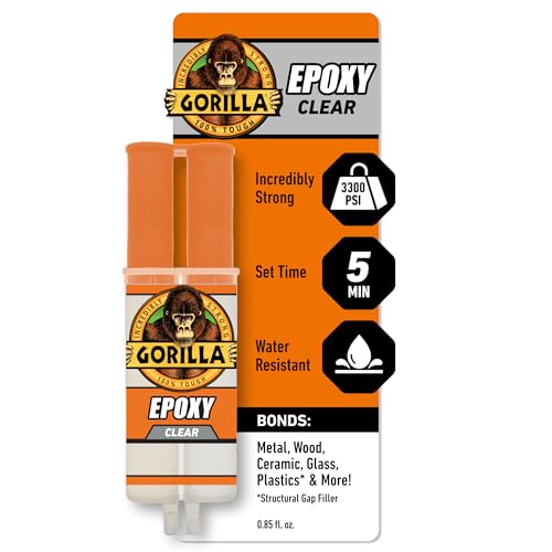Gorilla 2 Part Epoxy, Incredibly Strong Bonding, 5 Minute Set, 0.85 oz | Water Resistant, Bonds Uneven or Vertical Surfaces, Easy-to-Use Syringe
