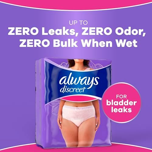 Always Discreet Adult Diapers for Women, Incontinence Underwear, Postpartum Essentials, Disposable Briefs, Max Absorbency, Bladder Leak Protection