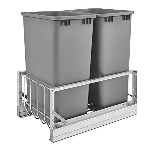 Rev-A-Shelf - 5349-18DM-217 - Double 35 Qt. Pull-Out Brushed Aluminum and Silver Waste Container
