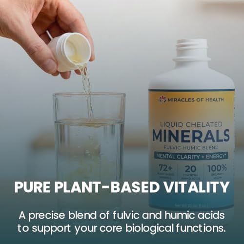 Liquid Chelated Minerals - Organic Humic Fulvic Mineral Blend - 72+ Plant-Based Minerals, 20 Essential Amino Acids - 100% Natural - 1 Month Supply