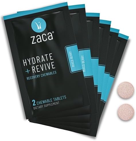 Zaca Recovery Chewable Supplement | Hydrate + Revive | 6 Packs = 12 Tablets | Party, Travel, Exercise & Altitude | Sugar Free, Gluten Free, Artificial Ingredients Free