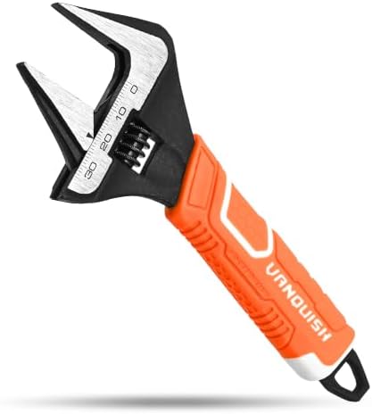 VANQUISH 12 Inch Adjustable Wrench, 2-3/8” Wide Jaw Opening Plumbing Wrench, CR-V Steel, SAE and Metric Scale Marked, With Comfort Grip Handle and Hanging Hole (3154)