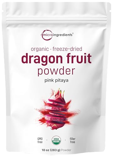 Micro Ingredients Organic Dragon Fruit Powder, 10oz | Natural Fruit Flavor | Freeze-Dried Pink Pitaya Source | No Sugar & Additives | Great for Drinks
