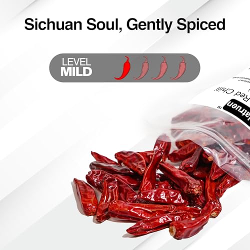 Natruen Dried Sichuan Red Chili Pods 4 oz, Medium Hot, Whole Chilies