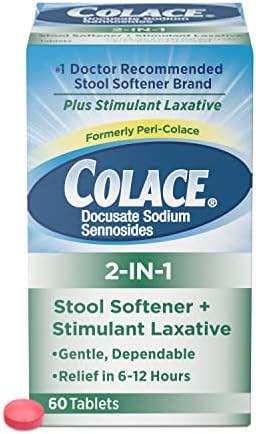 Colace 2-in-1 Stool Softener Plus Stimulant Laxative Tablets, 60 Count