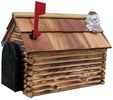Log Cabin with Stone Chimney Wooden Mailbox Natural Amish Made in USA