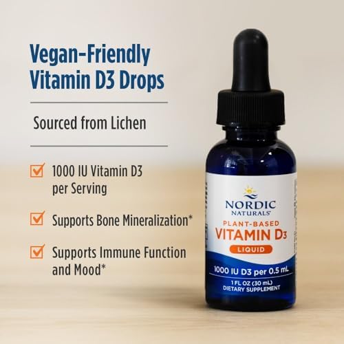 Nordic Naturals Plant-Based Vitamin D3 Liquid - 1 oz - 1000 IU Vitamin D3 - Healthy Bones, Mood & Immune System Function - Non-GMO