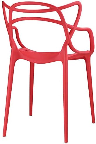 Contemporary Modern Urban Designer Dining Kitchen Room Side Dining Chair, Set of Two Red Plastic
